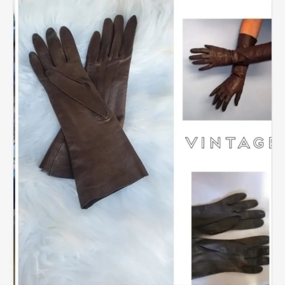 Vintage Brown Mid‎ Length leather gloves 6.34 - Picture 1 of 13